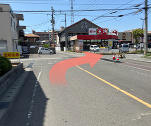 餃子の王将パルティ・フジ衣山店前を右折